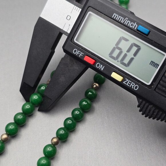 Antique Green Nephrite Jade 6mm Bead Necklace 23" Sterling Etched Fishhook Clasp - Picture 6 of 10